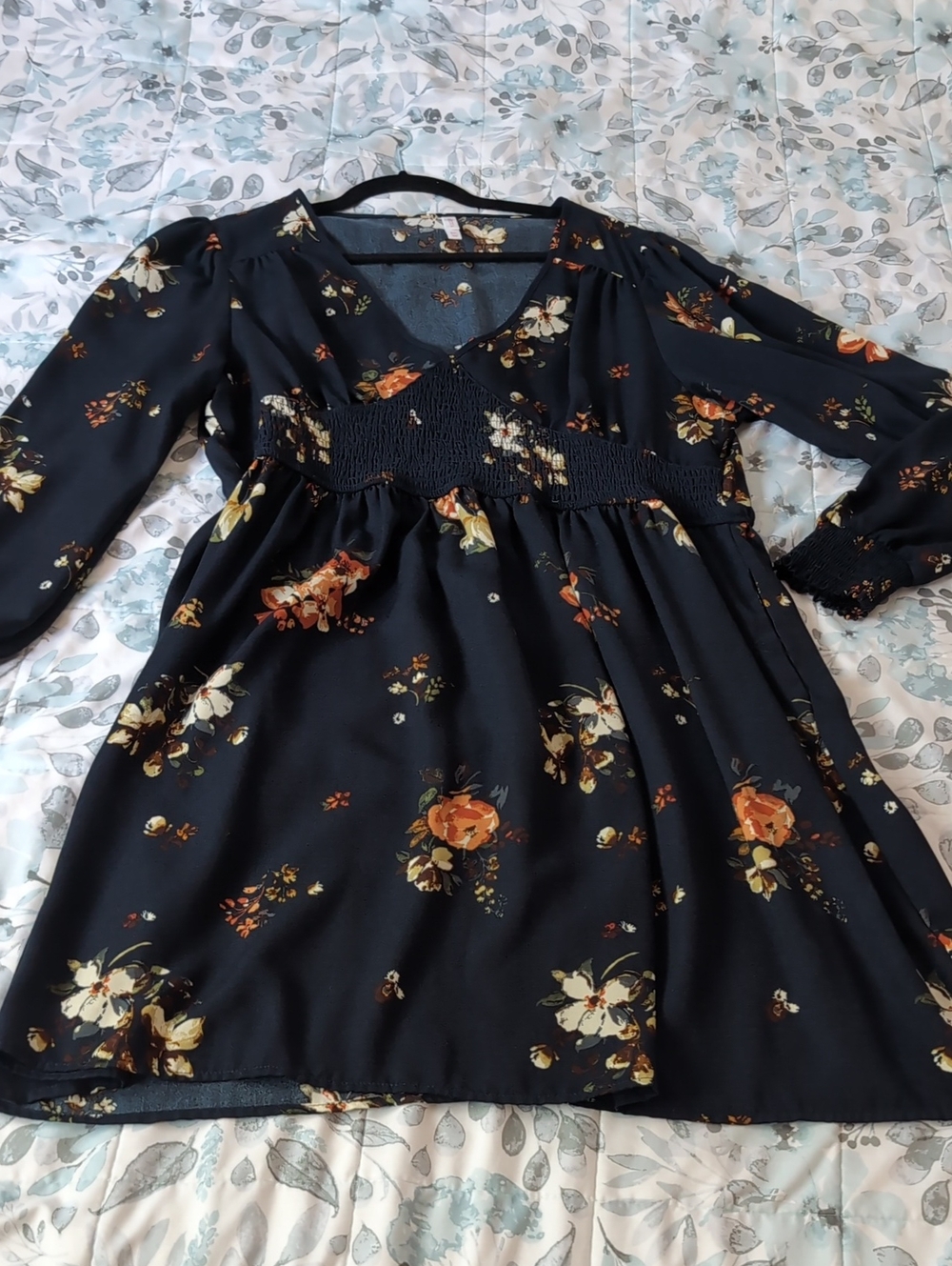Navy Floral Flowy Dress